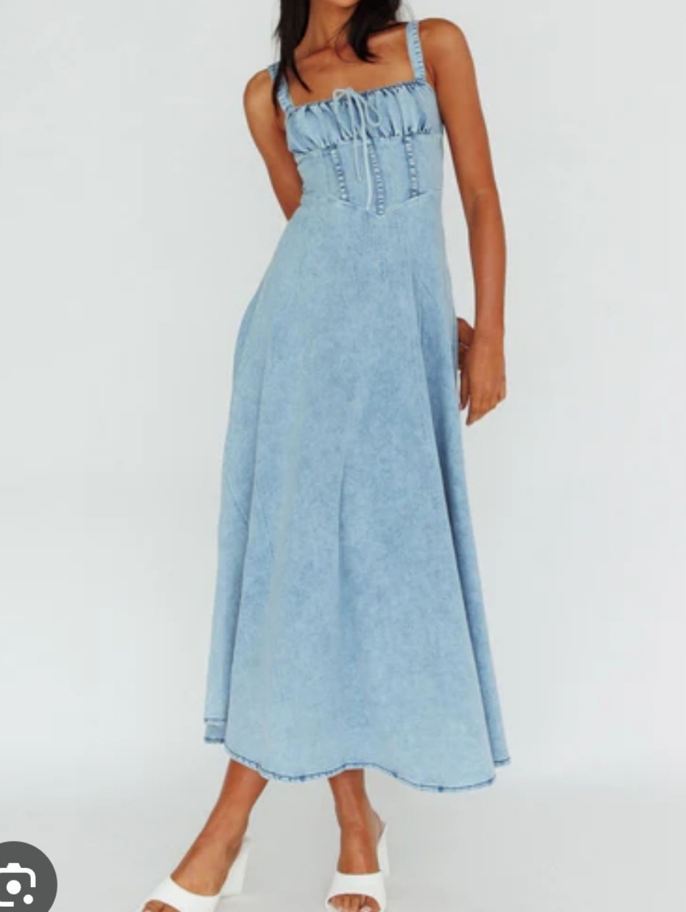 One And Only Collective Light Wash Blue Maxi Dress with Corset Bodice